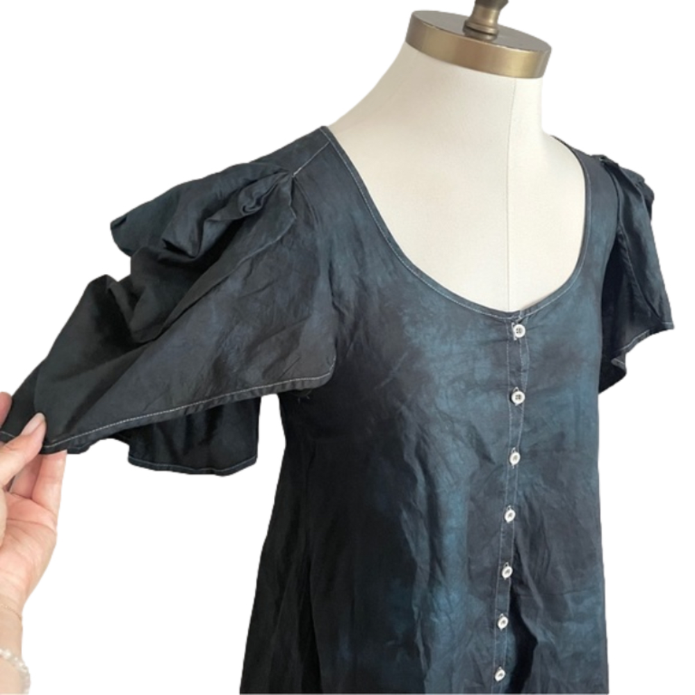 Cotton Tie Dye Short Puffy Sleeve Tunic / Mini Dress - S - Picture 4 of 9